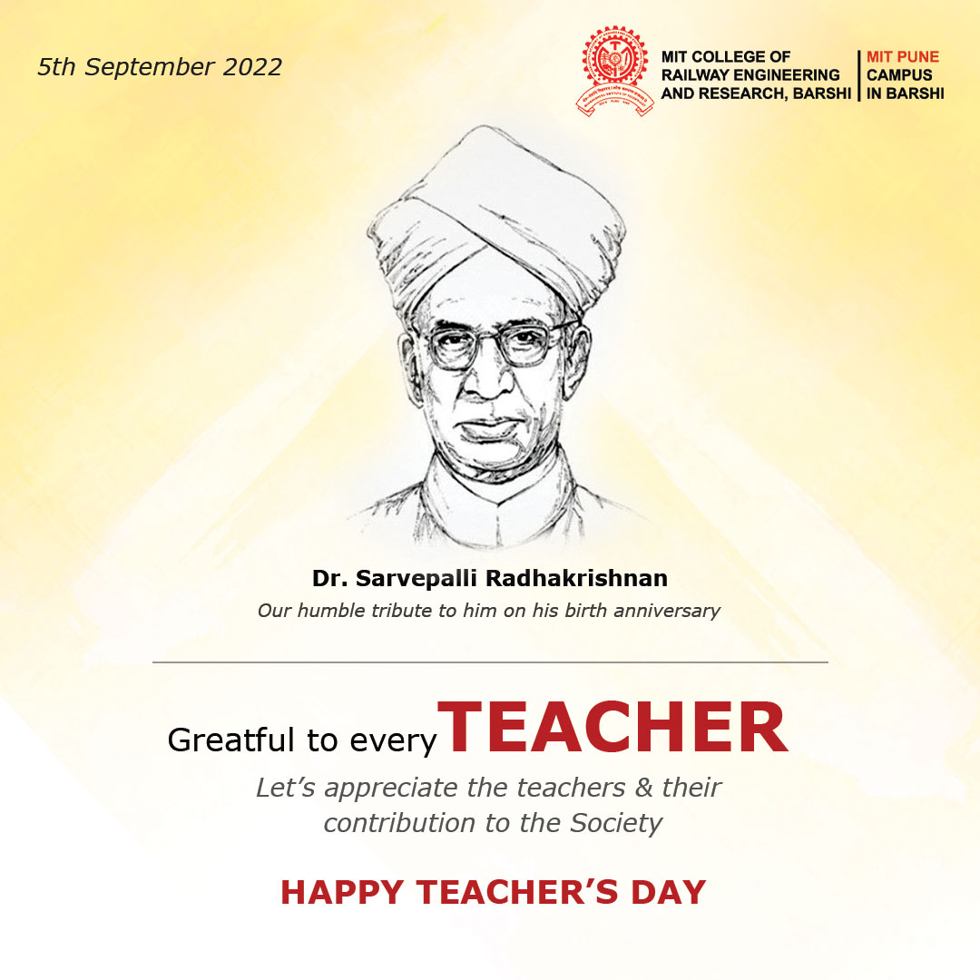 mitcorer's tweet photo. #teachersday2022 #MIT #CORER #Barshi  #MITPune #MITCollegeOfRailwayEngineeringAndResearch  #teachersday  #Education #teachersdayspecial #RailwayEngineering #Engineering #engineeringcollege  #teacher #students #guru https://t.co/ofAd4IWVJS