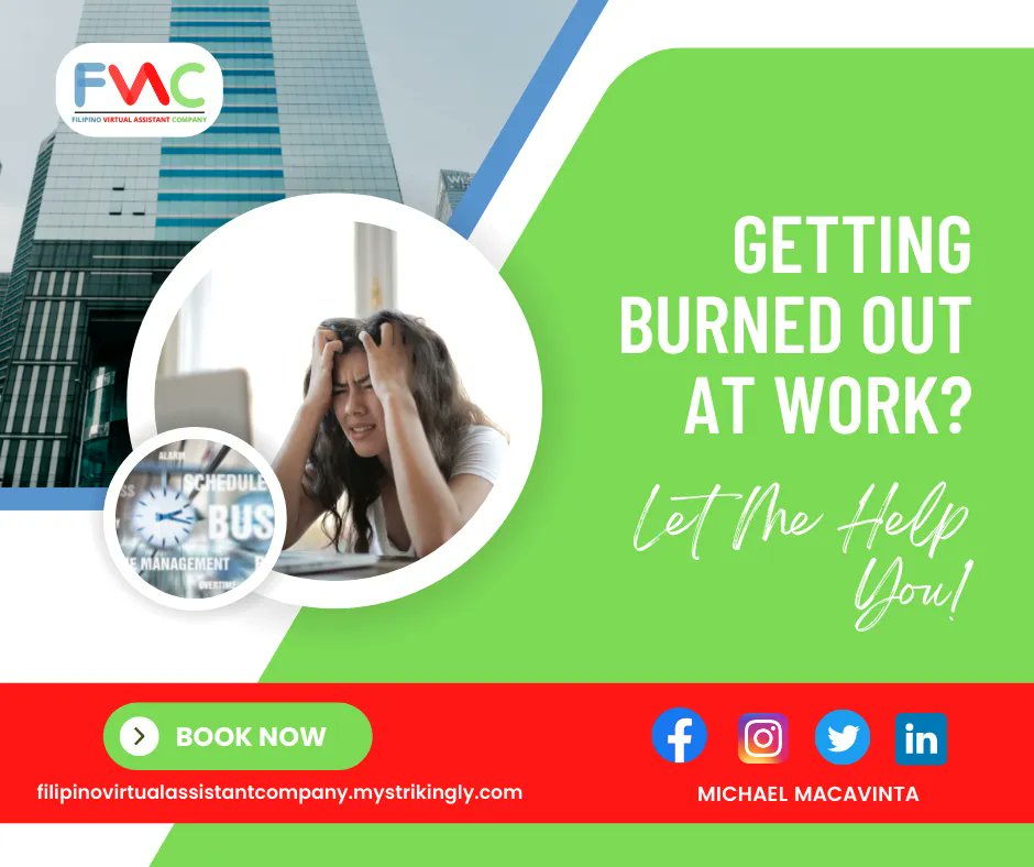 wowie1097's tweet photo. An emotional and physical state of fatigue is known as burnout. 😧It can happen if you work a job that consistently stresses you out.🏃⏲️ 
FVAC is here to assist you!
#workingfromhome #businesshelp #virtualassisting #onlinejob #michaelassistance #michaelservices #michaelva https://t.co/5lUMEDeXoA