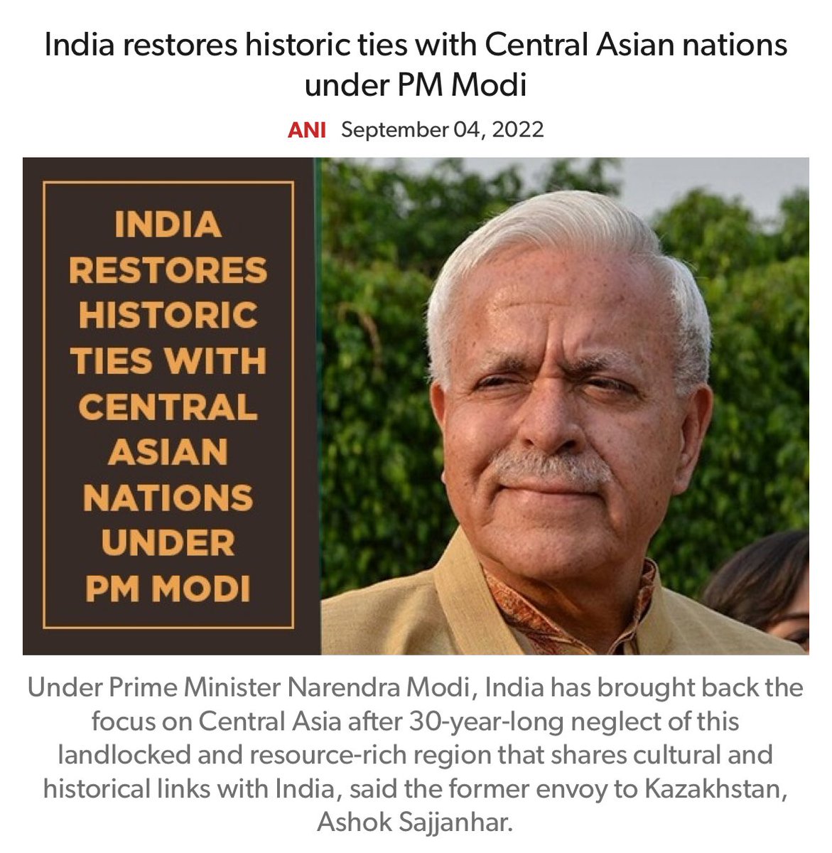 India restores historic ties with Central Asian nations under PM Modi aninews.in/news/world/asi… via NaMo App
