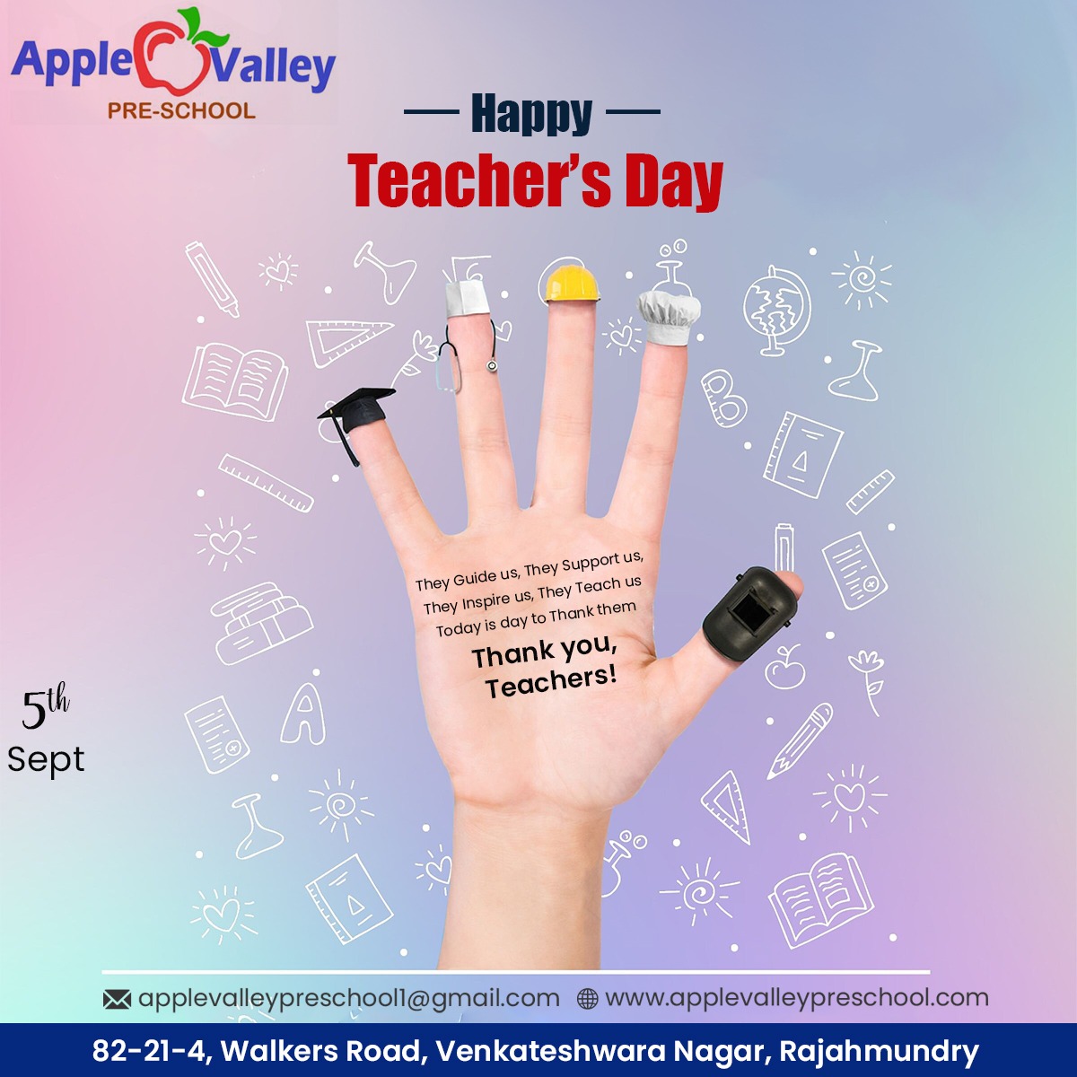 applevalley_pre's tweet image. They Guide us, They Support us, They Inspire us, They Teach us Today is day to Thank them
Thank you, Teachers!

Happy Teacher's Day

#happyteachersday #guideus #supportus #inspireus #teachus #thankyou #teacher #DrSarvepalliRadhakrishnan #applevalley #preschool #Rajahmundry