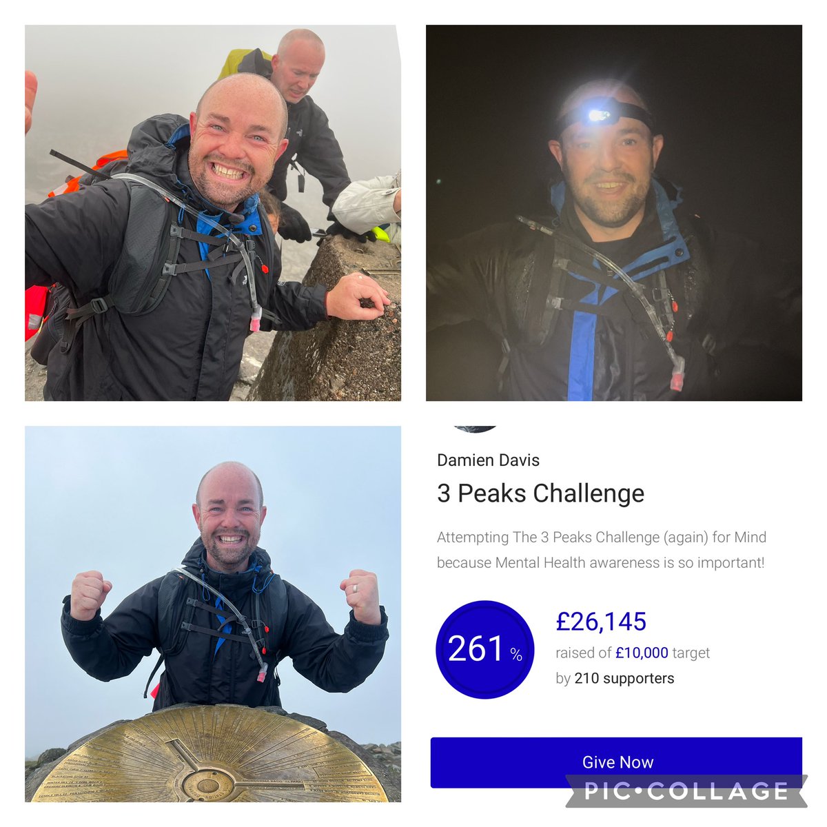damiendavis's tweet photo. It’s only just sinking in that I successfully competed the #3PeaksChallenge! My legs are stiff, I’m still tired (despite a good night’s sleep), but my heart is glowing and beaming with pride and gratitude! Thanks to everyone for your love &amp; support 💙 @MindCharity https://t.co/LzpXuFwDwY