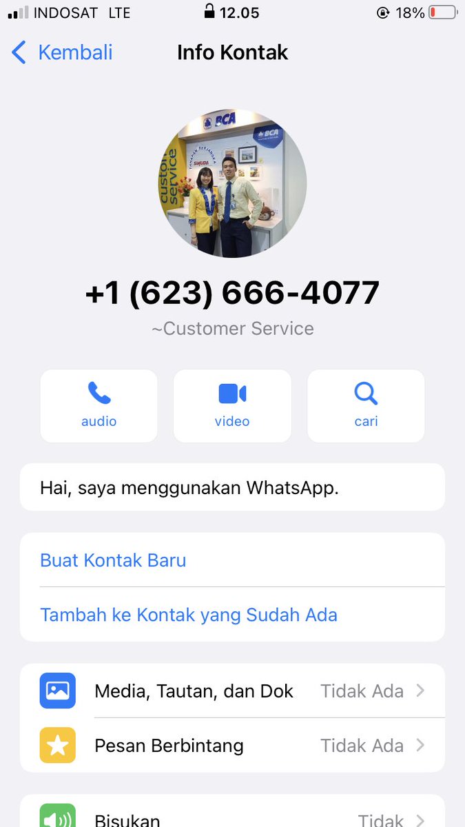 in_indhar's tweet photo. @HaloBCA halo selamat siang, saya dapat telpon dari pihak yg mengatasnamakan bca, apakah ini benar nomor whatsapp bca ?
Setahu saya kalau bca menghubungi via telpon bukan whatsapp https://t.co/ijEX3OTdiY