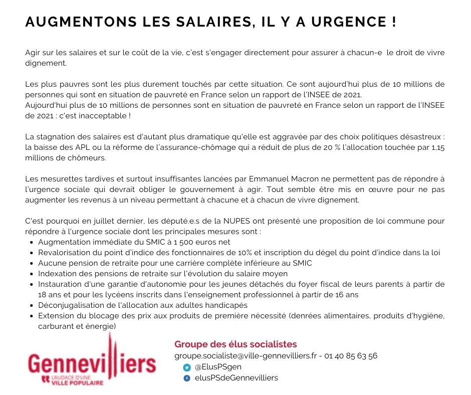 ElusPSgen's tweet photo. Tribune des @ElusPSgen dans le #Gennevilliers Magazine de septembre : "Augmentons les salaires, il y a urgence !" https://t.co/M7tVaI5Vw7