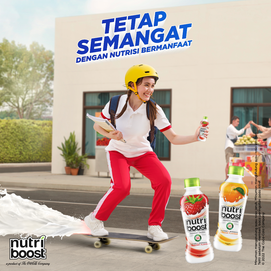 NUTRIBOOST dengan rasa stroberi &amp; jeruk yang lezat serta bernutrisi, bantu kamu #TetapSemangat jalani harimu.
