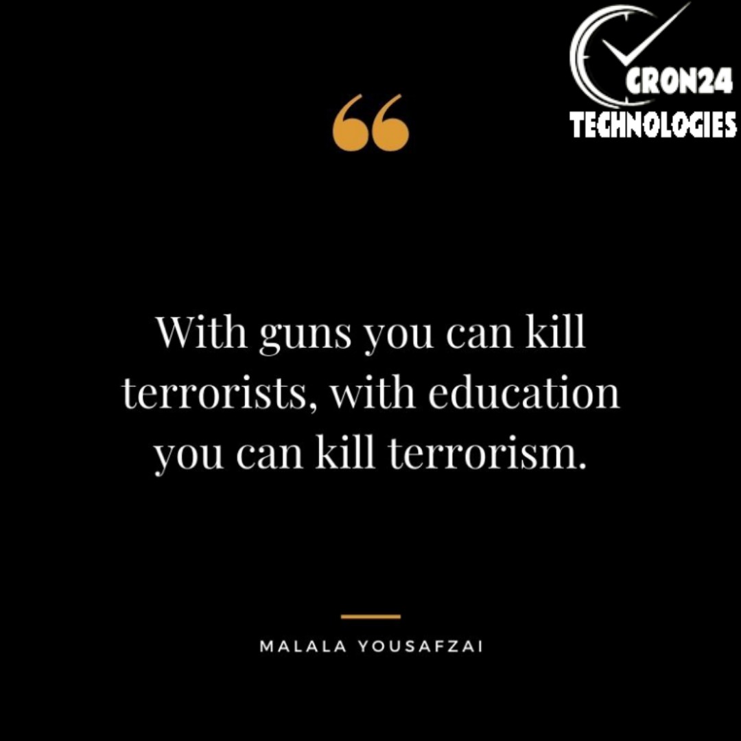 Cron24Tech's tweet photo. With guns you can kill terrorists, with education you can kill terrorism. - Malala Yousafzai
#cron24 #MondayMotivation #education #happyteachersday #TeachersDay2022 #onlinebusinessideas #entrepreneur #appdevelopment #vacationrentalsoftware #airbnbclonescript https://t.co/auxs6z9xOc