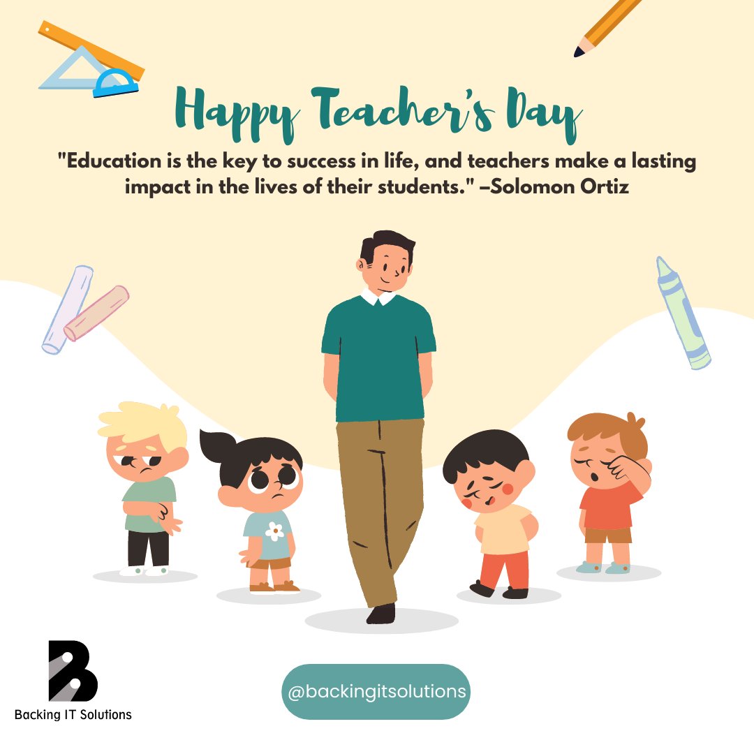 BackingITSols's tweet photo. BackingITSolutions wishes you a very Happy Teacher’s day
#teachersday #teacher #teachers #happyteachersday #teachersofmarketing #teacherlife #studentlives #teachmarketing #ortiz #education #impact #teacherimpact #school #success #students #teacherday #teachersdaypost #studentlif https://t.co/MMdw86fQaD