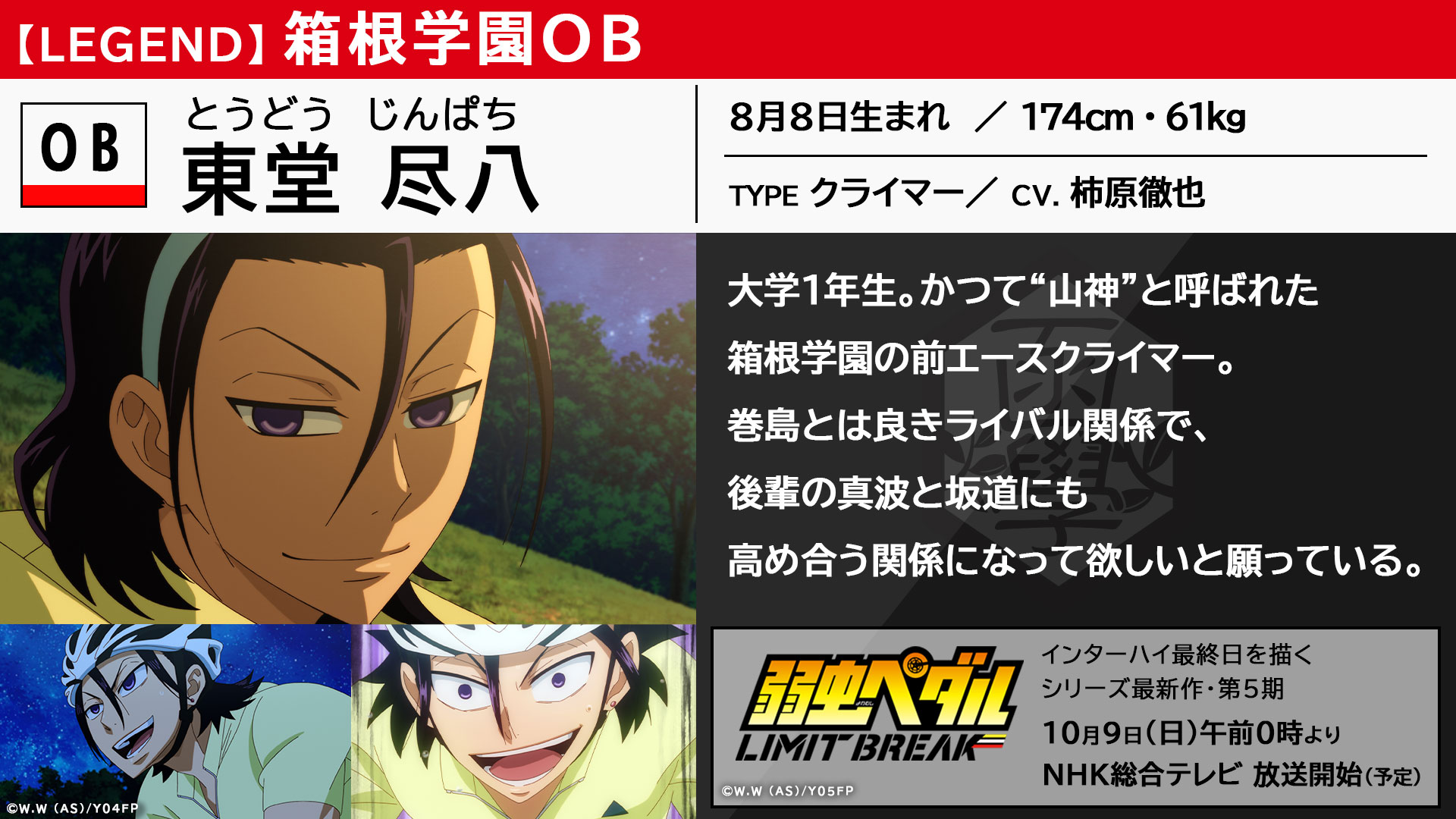 弱虫ペダル Limit Break Ob選手紹介 東堂尽八 Cv 柿原徹也 箱根学園のob かつて 山神 と呼ばれた前エースクライマー 弱虫ペダル Limit Break 10月9日 日 午前0時より Nhk総合テレビにて放送開始 予定 T Co Qpihyjswyj 弱虫 弱虫ペダル Limit Break Ob選手紹介 東堂尽八 Cv 柿原徹也 箱根学園のob かつて 山神 と呼ばれた前エースクライマー 弱虫ペダル Limit Break 10月9日 日 午前0時より Nhk総合テレビにて放送開始 予定 T Co Qpihyjswyj 弱虫
