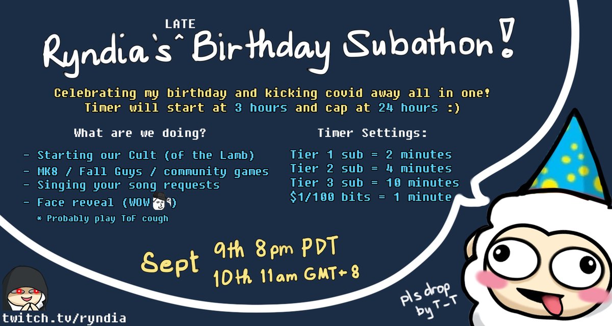 Finally doing my birthday stream! August might be done, but fck u covid we are claiming September as our own HAHA. Let's enjoy and play games together! 💙 Can't wait to play Cult of the Lamb >:) It'll mean a lot if you can drop by 🥹 SEE YOU ALL THEN! 🫣