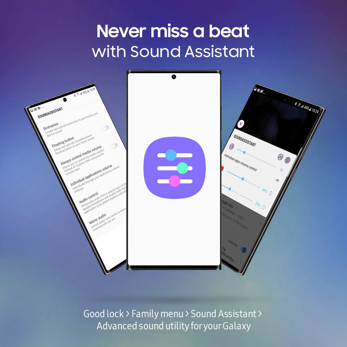 SamsungSriLanka's tweet photo. With #SoundAssistant on #SamsungGoodLock, you get an entire archive of must-have features that will help you control all aspects of your device's audio in the most convenient way!
Download the #Samsung GoodLock app via Galaxy Store now!
https://t.co/kVvggy1JlM https://t.co/2aIkW6Hc0Y