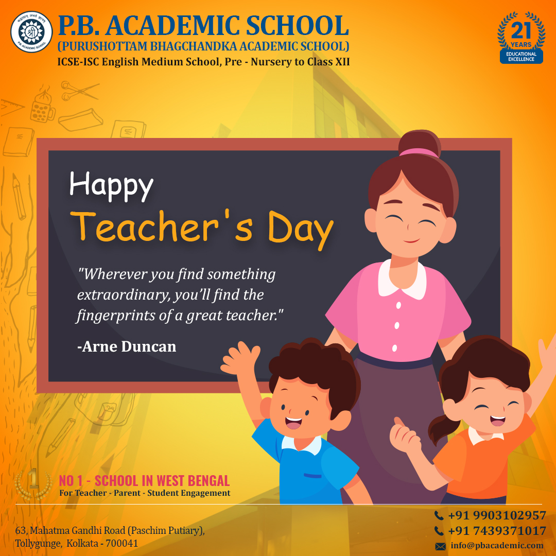 PBASchool's tweet photo. "Wherever you find something extraordinary, you’ll find the fingerprints of a great teacher." - Arne Duncan
.
.
#happyteachersday #teachersday #teacherday2022 #PBAcademic #pbasians #Besticseschool #admissionopen2023 #schoolthatcares #PBAS #bestICSEschool #NoPrivateTuition https://t.co/zNvSLSSRjl