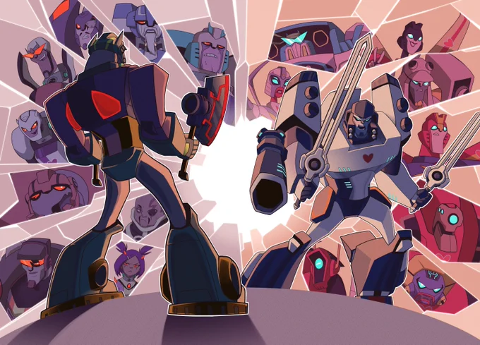 My piece for the , of course I had to make it Shattered Glass related. Wanted it to be like you put two comic covers next to each other to complete the illustration. Hope those that received their copy of the book enjoy it!#Transformers 