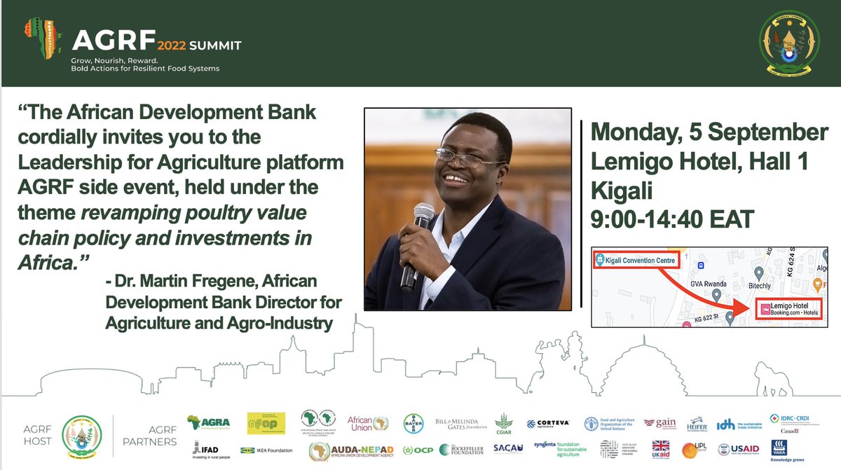 ⁦@TheAGRF⁩ @EdMabaya⁩ ⁦@AlphonsoVM⁩ @InnocentMUs @ojoajogwumi ⁦@VisserLola⁩ @choi_afdb ⁦@Taat_Africa⁩ Join us to discuss the poultry value chain this morning, 9am, at the Lemigo hotel, five minutes walk from the Kigali convention center, Kigali.