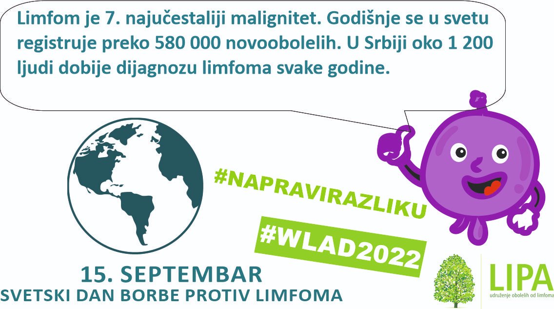 Budite i vi deo Svetskog dana borbe protiv limfoma. Saznajte sve o limfomu i podelite informacije sa prijateljima i porodicom. #WLAD22 #NAPRAVIRAZLIKU