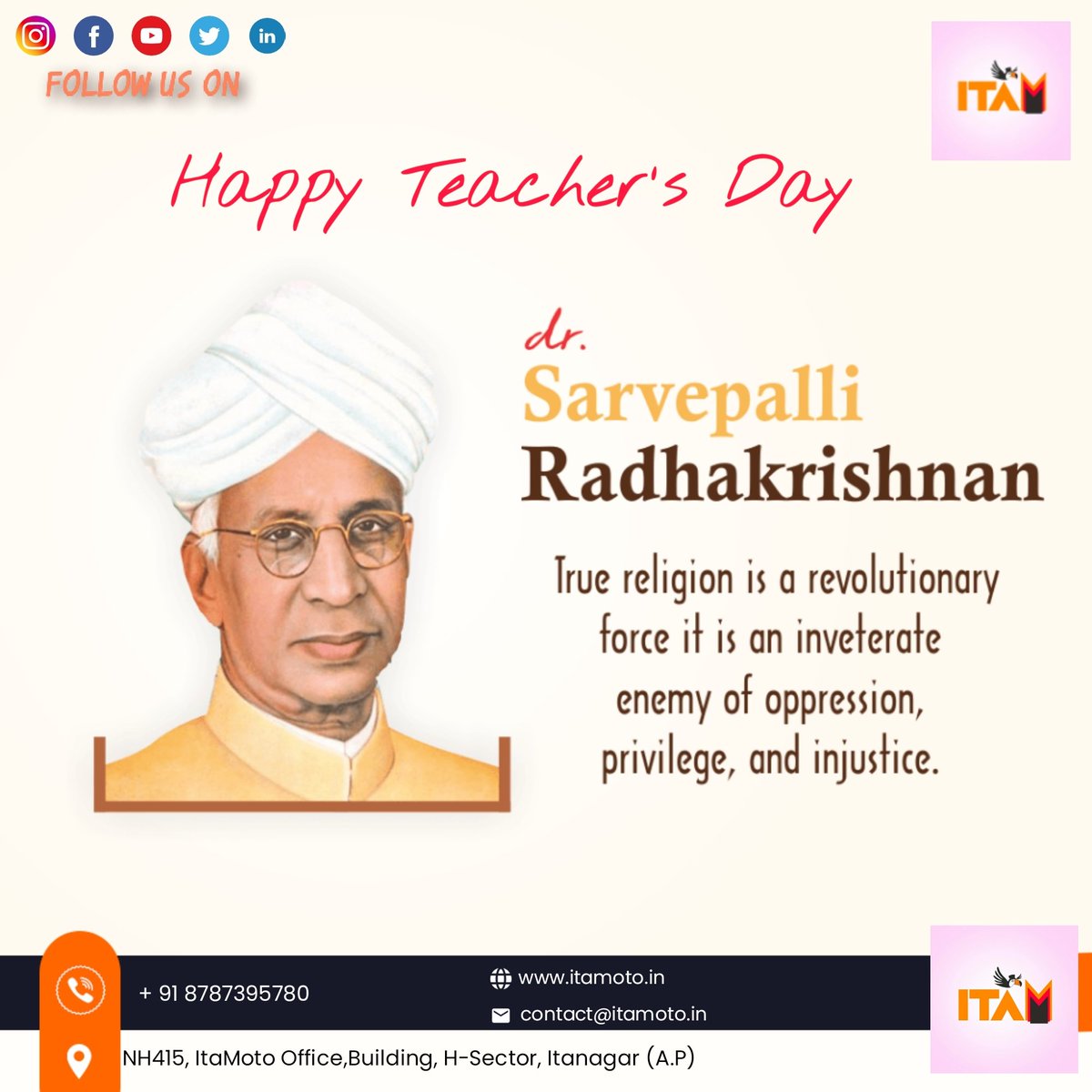 Linkam_Markia's tweet photo. Wishing you Happy Teachers' Day
~Team @ItaMotoTravel

Get ₹200 discount on Cab &amp; Bus ticket on your next trip with #ITAMOTO

Download our App
Playstore: https://t.co/VzRZdHGl4L
 
Travel Anywhere in Arunachal Pradesh with us @nyamarkarbak @mehtasanjay @MyGovArunachal https://t.co/CN2KHNf9Pn