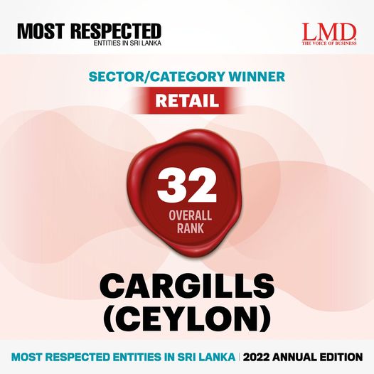 LMD_media's tweet photo. SECTOR/CATEGORY WINNERS – Sri Lanka’s Most Respected Entities for 2022
@CargillsCeylon
#MostRespectedBySector #MostRespectedEntitiesInSriLanka #MostRespectedEntities #MostRespectedSriLanka #MostRespected #MostRespected2022 #SriLankanEntities #SriLankanCorporates #Business #retail https://t.co/O6xhnVJwzb