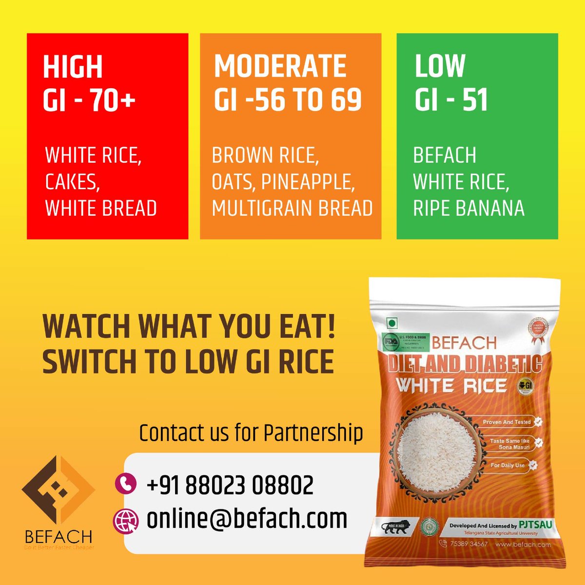 Befach_rice's tweet photo. Watch what you eat! Switch to Low GI Rice
online@befach.com
Call - +91 8802308802
#rice #gi #glycaemicindex #diabetesdiet #diabetic #healthylifestyle #diet #lowcarb #diabeteslife #healthyfood #diabetes #fitness #wellness #diabetescare #sugar #nutrition #highbloodsugar #weightloss https://t.co/EFjOy5ewYM