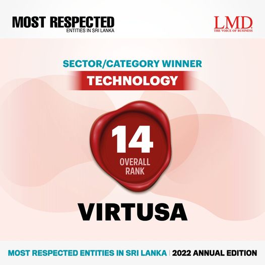 LMD_media's tweet photo. SECTOR/CATEGORY WINNERS – Sri Lanka’s Most Respected Entities for 2022
@VirtusaCorp
#MostRespectedBySector #MostRespectedEntitiesInSriLanka #MostRespectedEntities #MostRespectedSriLanka #MostRespected #MostRespected2022 #SriLankanEntities #Corporates #Business #technology https://t.co/d4GeXy00Bl