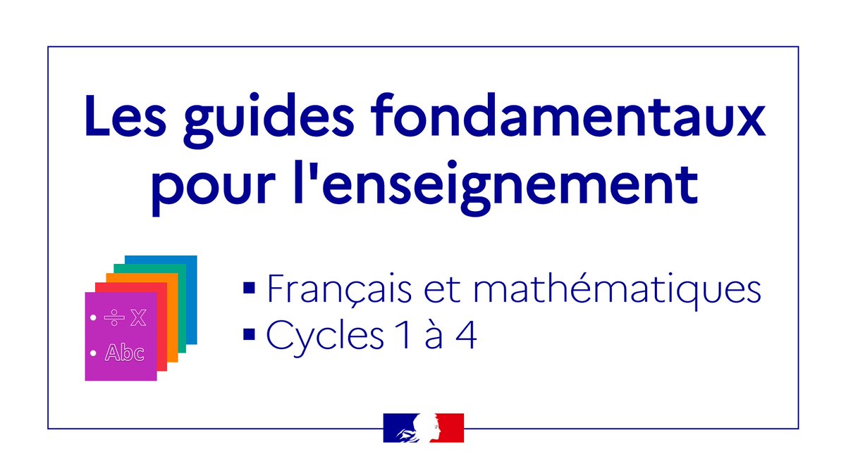 Eduscol's tweet photo. #LeSaviezVous ? Une collection de #GuidesFondamentaux pour enseigner le français et les mathématiques est à la disposition des professeurs (cycles 1 à 4).

🔤 Vocabulaire, lecture et écriture, compréhension
🔢 Nombres, calcul et résolution de problèmes

▶ https://t.co/tsbvoAxGyE https://t.co/8LE55FqX04