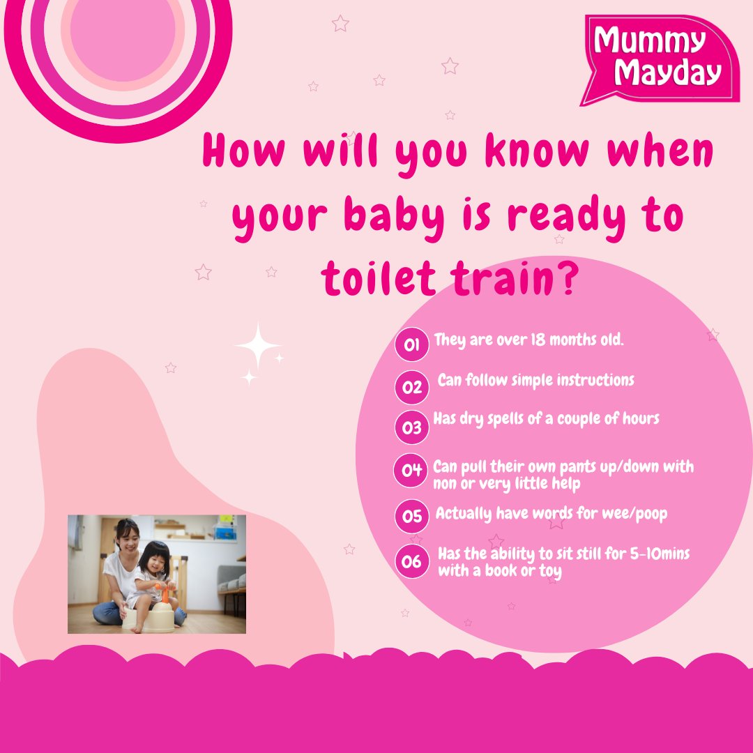 MummyMayday's tweet photo. These 6 tips will help guide you if you are considering toilet training. Toilet training should NOT be attempted within 2 months of any major upheaval in the child’s life like a new sibling, moving house, starting daycare. 

#maternityadvice #toilettraining #nappy https://t.co/gOctYXKhWm