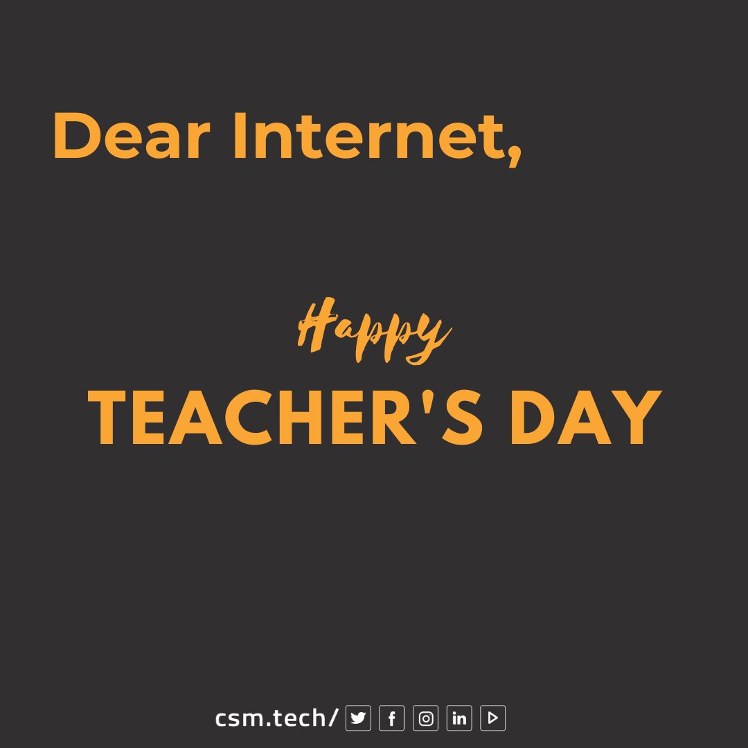 CSMTechnologies's tweet photo. ๐โโ๏ธBow down to the greatest teacher of our times.๐โโ๏ธ
#TeachersDay #teacher #teachersday2022 #techteachers #internetteacher #internet https://t.co/DzLhVqb2v6