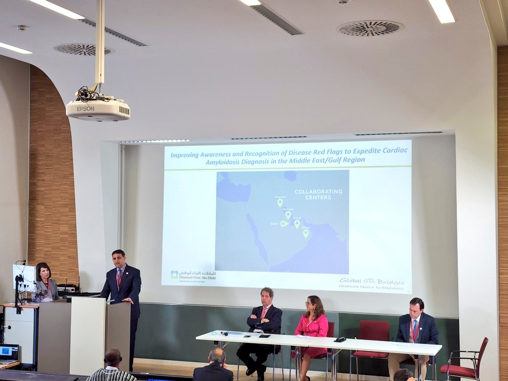 MasriAhmadMD's tweet photo. Global Bridges session at @ISA_Amyloidosis 
@falbadarin presenting on their project of improving awareness of #amyloidosis  in the gulf region 
#ISA_2022 
#catdioTwitter https://t.co/OIk0gD5Lmq