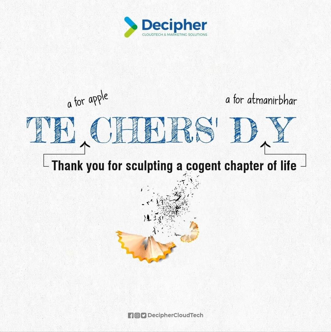 aishwarya7707's tweet photo. On this teacher’s day, Decipher is acknowledging the contribution of all teachers who made us ‘us’ in so many ways.
Thanks @deciiphercloud for such a beautiful creative. #teachersday #happyteachersday2022 #teacher #guru #deciphercloud https://t.co/7stIxWbqQv