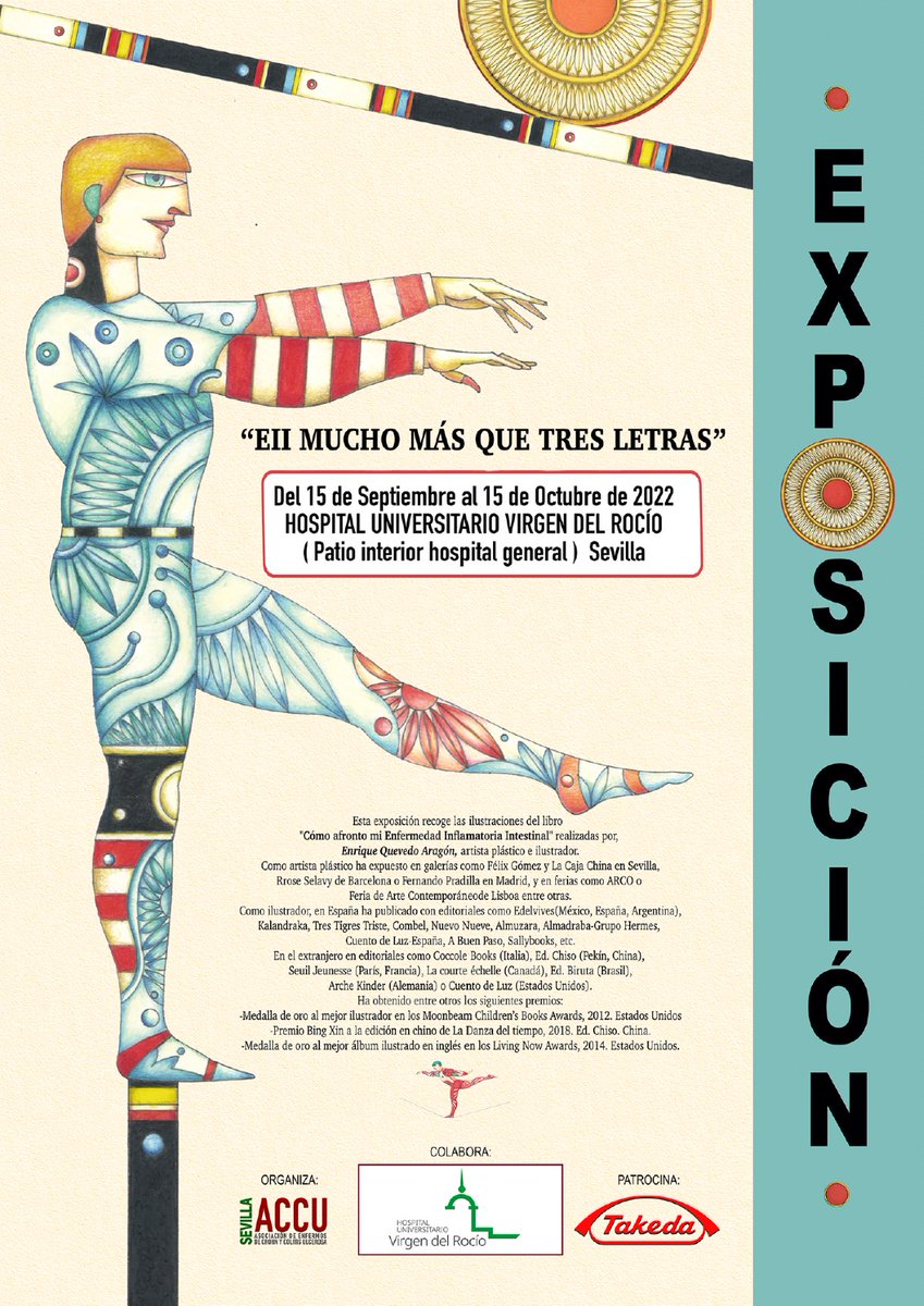 Desde el 15/sep. y hasta el 15/oct. la exposición itinerante "EII mucho más que tres letras" estará en el <a href="/HospitalUVRocio/">HospitalUVRocio</a>, en concreto en el patio interior del edificio principal.
Patrocina <a href="/Takeda_ES/">Takeda_ES</a> 
#VisibilidadEII #Crohn #ColitisUlcerosa #Ostomías