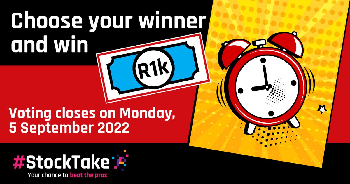 CapitalAltvest's tweet photo. A reminder that voting for your favourite Stocktake submission closes at the end of the day today. If you select the winning submission, you enter a raffle to win R1k!

Use the link below to cast your vote 🗳️
https://t.co/2ZMUA0Opr7 https://t.co/D9UpQU6ObD