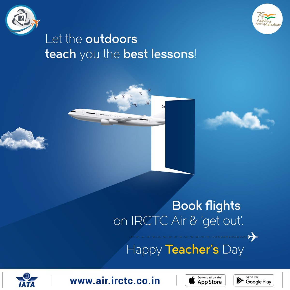 IRCTCofficial's tweet photo. Traveling is the best form of education one can get. This #TeachersDay, pay an ode to your best #teacher ever- #Travel by #booking #flight #tickets on https://t.co/fLKvfBMuK7. Visit places to learn, #grow &amp; live like never before #IRCTCAir #IRCTC #offers #DefenceFares #LTC #deals https://t.co/TIcsx1c0Vu