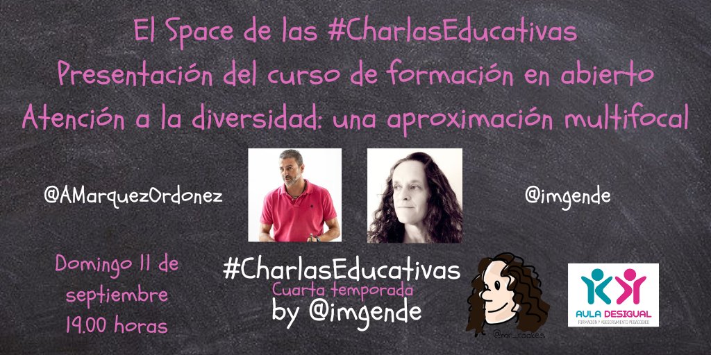 imgende's tweet photo. 📣 Recordad que el domingo empieza el monográfico de 2 meses sobre atención a la diversidad en las #CharlasEducativas. 🔝
¿Ya lo has comentado en tu claustro?
¡Anima a tus compañeros a apuntarse!
Más info en el hilo.
Inscríbete aquí si aún no lo has hecho:
https://t.co/T6rjdOQqtQ https://t.co/y3GlYzwju3