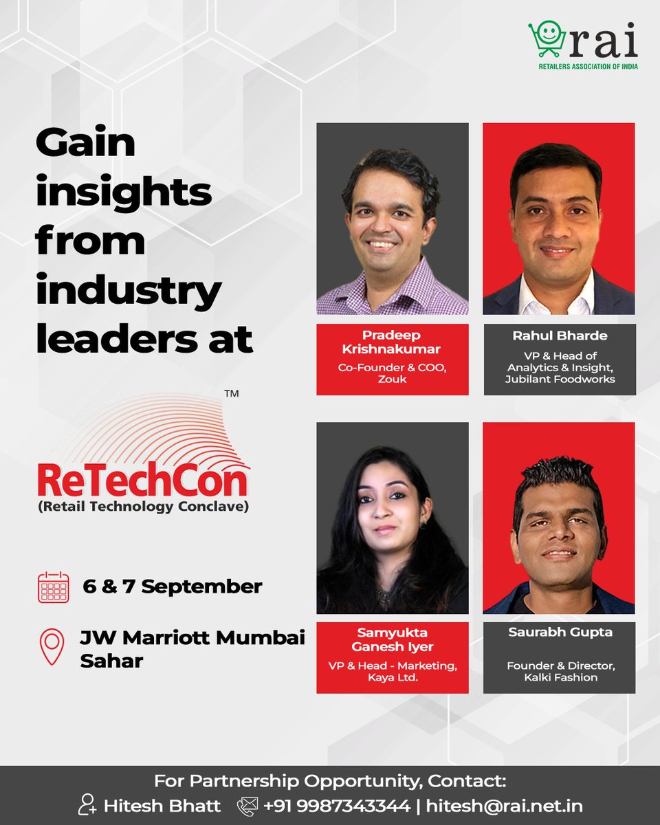 rai_india's tweet photo. 1/2 Interesting futuristic conversations, deliberation on trends, hardcore networking and so much more. You can get access to this and see a whole new facet of retail with industry leaders and experts when you register for #ReTechCon2022.

Click here to.. https://t.co/tHV3pEA8nV