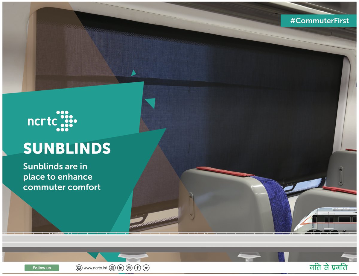 officialncrtc's tweet photo. Taking commuter comfort to the next level, #RRTS trains come with sun blinds to provide relief from the scorching heat.
@MoHUA_India @ut_MoHUA @AIIB_Official @ADBInstitute @NDB_int #GatiSePragati #GatiShakti #CommuterFirst #GreenTransport #NCRTC https://t.co/GOeSAsOLg0