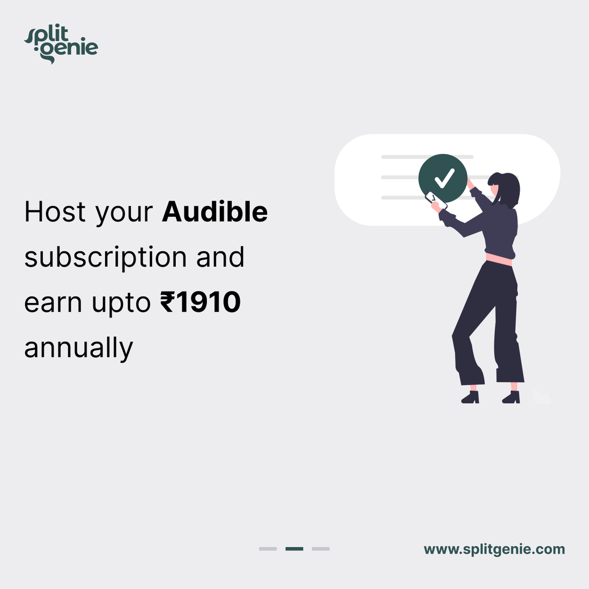 SplitGenie's tweet photo. Split your Audible subscription with others on https://t.co/yHJlabCsHO and save 80% ๐
Join a Audible subscription at just Rs. 40 per month! ๐ฎ
Share (or Host) your subscription and earn 1910/- ๐ค
#audible #sharesubscription #splitsubscription #cheapsubscription #story #monday https://t.co/UoauFwCONq