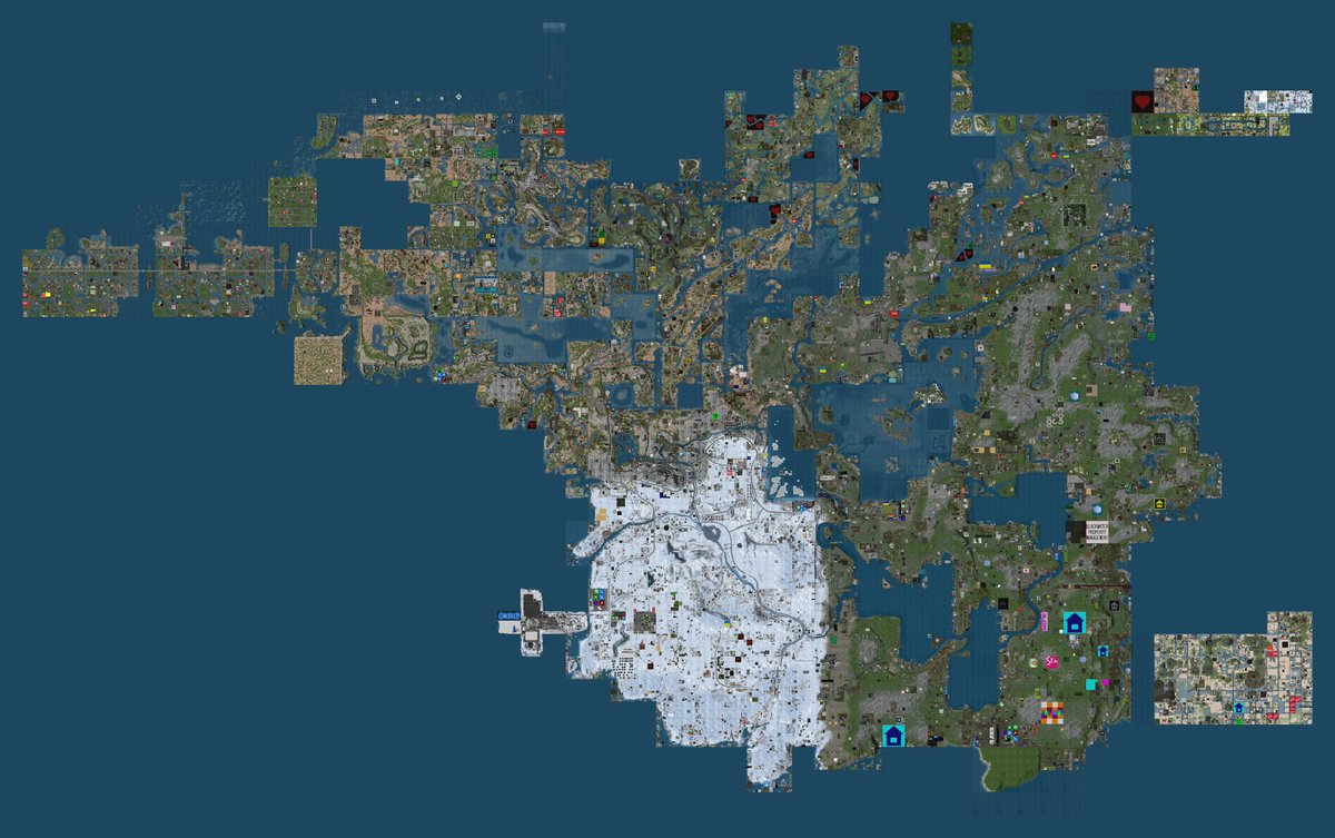 erikMondrian's tweet photo. Overwhelmed by all the positive feedback so far! 💗 Will make these 🗺️ available in additional formats soon. Next: Sansara (scaled down from 15104 x 9472), w/982 regions in total if you count Bay City, Chamonix City, and the ANWR transcontinental channel. #cartography #SecondLife https://t.co/4RZhonQReB