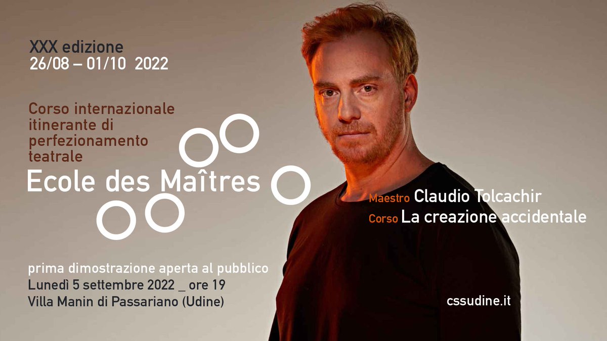 Oggi ore 19 #VillaManin
dimostrazione aperta al pubblico
#EcoledesMaîtres 30°edizione:
16 attrici e attori #under35 provenienti da #Italia #Belgio #Francia #Portogallo
saranno guidati attraverso 7 città europee dal regista e drammaturgo #ClaudioTolcachir
ℹ️bit.ly/3bPgGZE