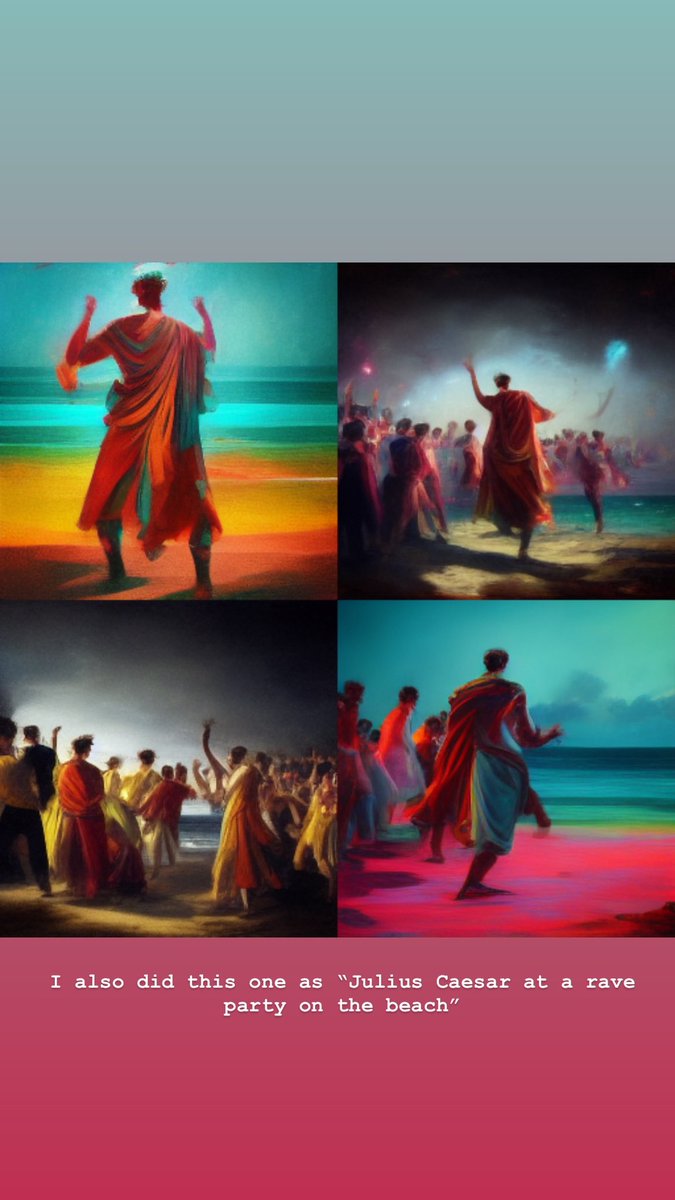 Today I used Midjourney for the first time and made some AI generated art. 1st prompt was Putin and Trump in a sandstorm. 2nd prompt was Julius Caesar at a rave party on the beach. #Midjourney #AI #AIart