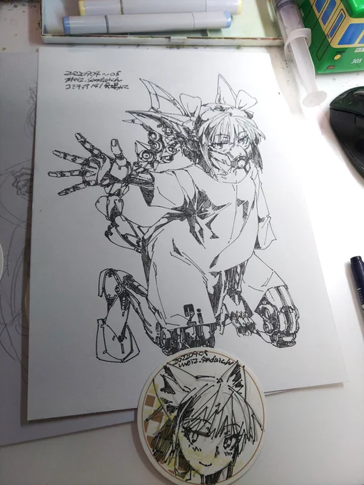 昨日コミティア会場で描いてた絵と、BOOTHのお客様用おまけコースター。 