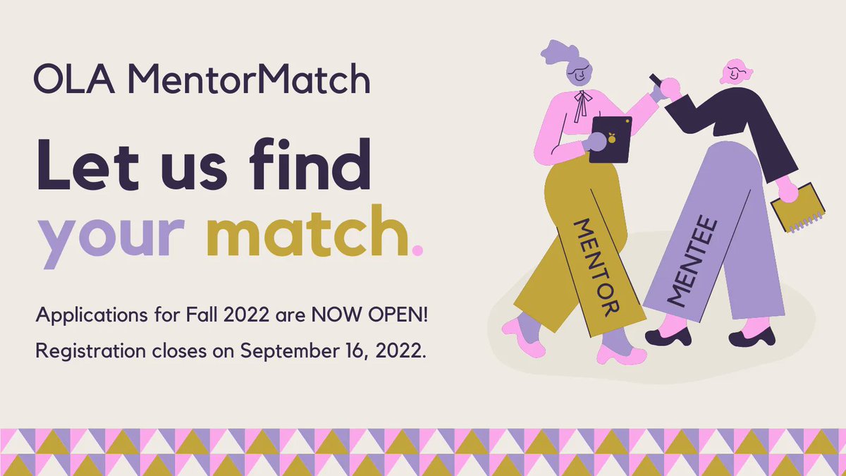 ONLibraryAssoc's tweet photo. MentorMatch is a revolutionary mentoring program that asks you questions, learns about your experiences, and connects you with the perfect mentor or mentee. Apply for the new six-month mentoring sessions by September 16. Find out more: https://t.co/AFZxdPMuKl https://t.co/fW0xLq8YTP