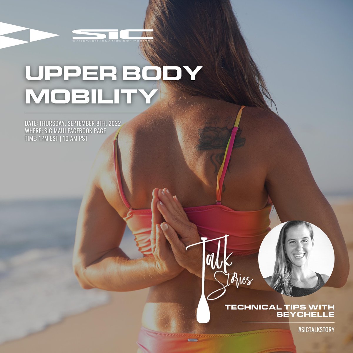 sic_maui's tweet photo. Global Athlete @seychellesup hosts Technical SUP Tips on #sictalkstory talking about "Upper Body Mobility." Join us on September 8th, 2022 at 1pm EST / 10am PST on SIC Maui's Facebook Page.
#sicmaui #boundbywater #sictalkstory #suptips #sicsuplife #paddleboarding #sicsupathlete https://t.co/7qODA4vtsU