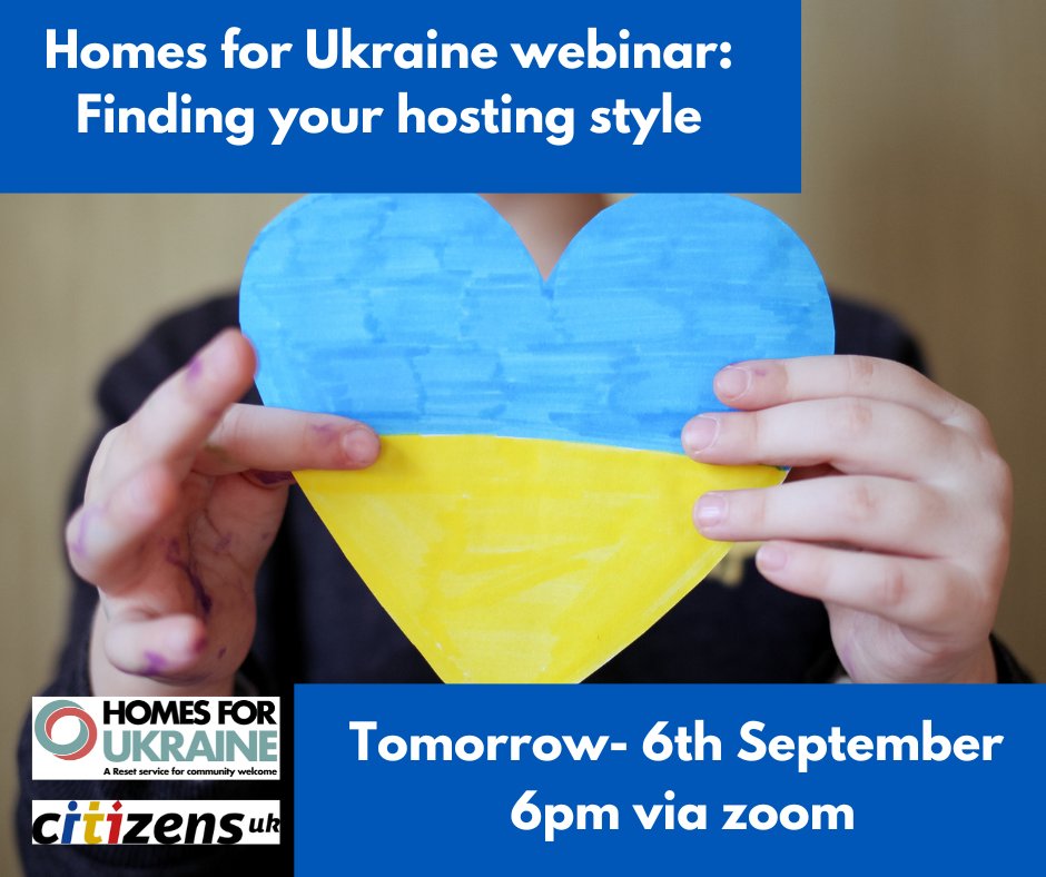 ResetUKorg's tweet photo. 📢Final chance to sign up!

Homes for Ukraine webinar: Finding your hosting style

📅Tomorrow, 6th September at 6pm via Zoom

Book your place now⬇️

https://t.co/gZlU9rQ6WF https://t.co/snbFXqIKl6