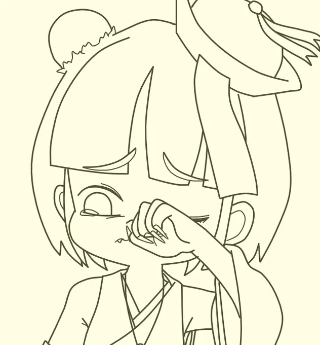 久しぶりにアイコンキャラを描いてます。今日も怖～いお姉さんキョンシーに痛め付けられた泣き虫眠眠くん。負けるな!いつか立派な導士様になるために!#wip#オリジナルイラスト #キョンシー 
