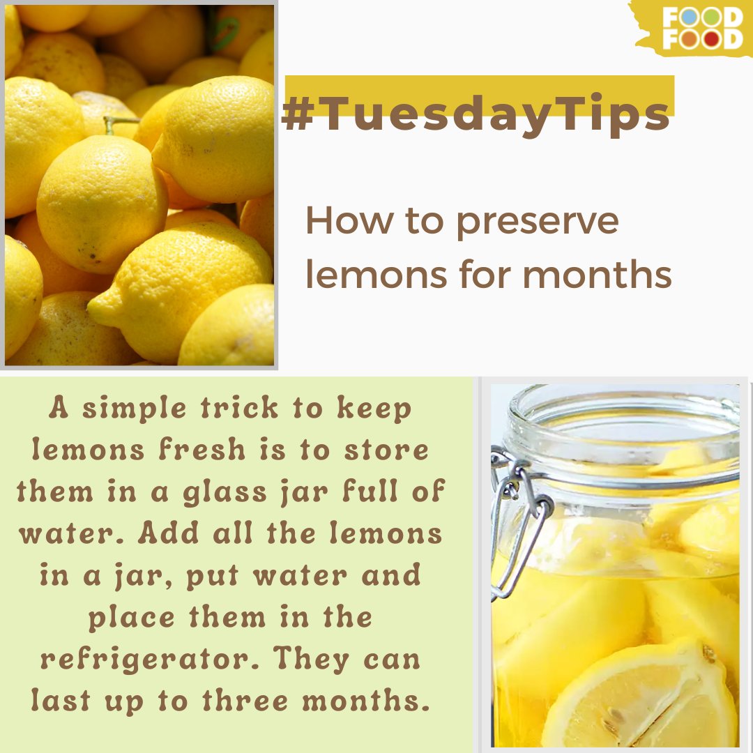 FoodFood's tweet image. Want to preserve lemons for months? try out this trick and let us know in the comment section.

#lemontip #TuesdayTips #foodfood #lemon