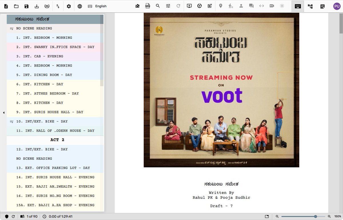 scriteio's tweet photo. @Jeevandvjee1 @_poojasudhir @ParamvahStudios The complete #screenplay of #SakutumbaSametha is now on #Scriptalay in #Scrite. 

https://t.co/raIgP1mTAp

#Rahul, @_poojasudhir, @ParamvahStudios https://t.co/nL3j6YJiX8