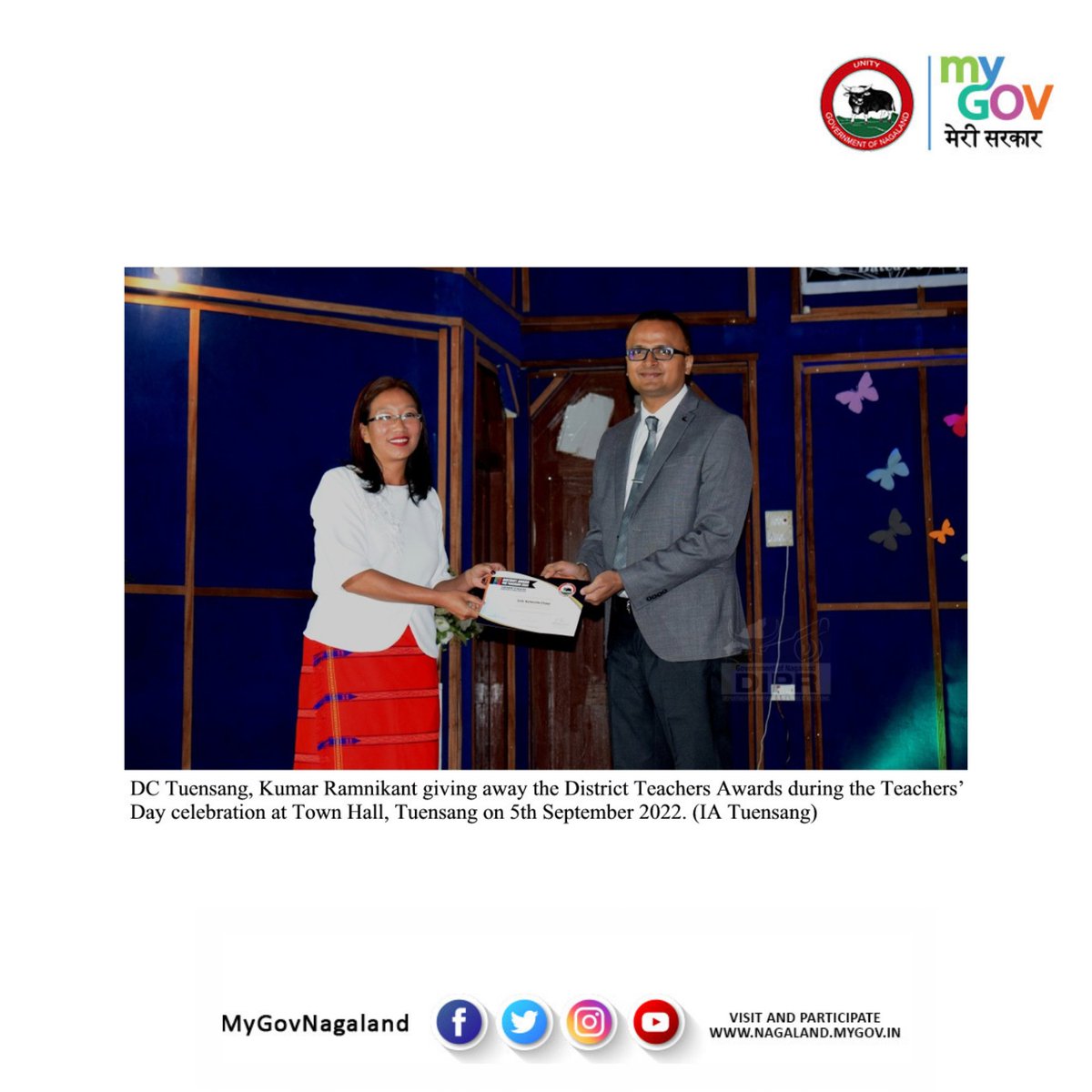 MyGovNagaland's tweet photo. The District Education Office, Tuensang conducted the Teachers’ Day celebration at Town Hall, Tuensang on 5th September 2022 with Deputy Commissioner Tuensang, Kumar Ramnikant, IAS as the guest of honour. 
#TeachersDay
@DcTuensang
@dipr_nagaland https://t.co/kYB6Zu3SQ7