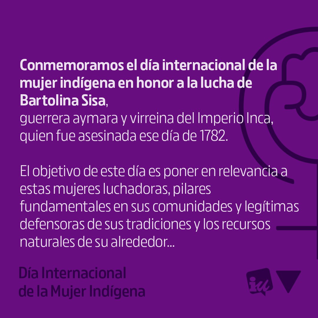 FeministasIu's tweet photo. 🧵
#5Septiembre
#DíaInternacionaDeLaMujerIndígena
➡️ Un día elegido en 1983 en el Segundo Encuentro de las Organizaciones y Movimientos de América, en Tiahuanaco (Bolivia), con el objetivo de visibilizar las reivindicaciones de las ♀️ #MujeresIndígenas aquí os las contamos👇🏽 https://t.co/983rYVKlCX