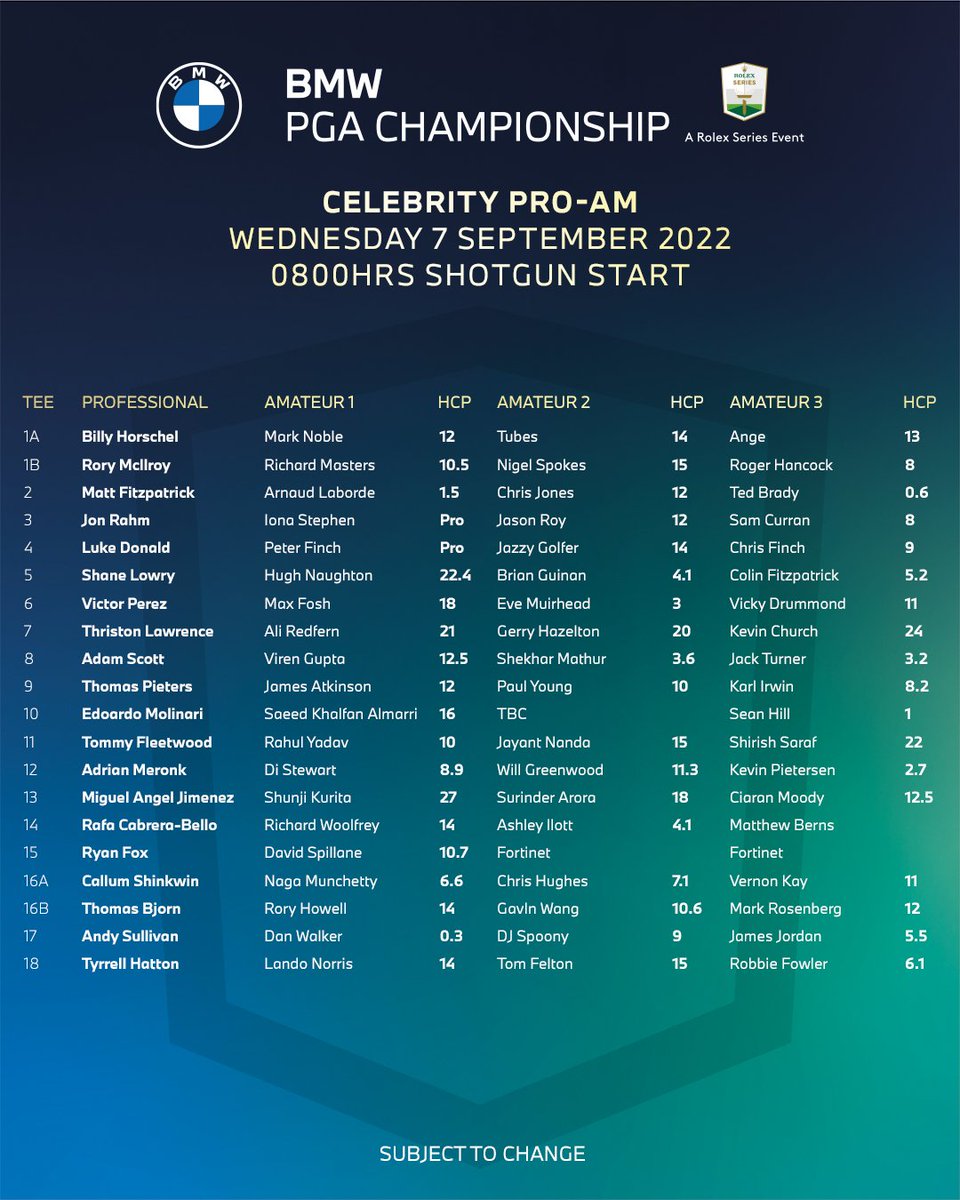 BMWPGA's tweet photo. 🚨 𝐏𝐫𝐨-𝐀𝐦 𝐆𝐫𝐨𝐮𝐩𝐬, 𝐓𝐢𝐦𝐢𝐧𝐠𝐬 𝐚𝐧𝐝 𝐓𝐞𝐞𝐬 🚨

Which groups are you most looking forward to following around Wentworth on Wednesday? 

𝑺𝒖𝒃𝒋𝒆𝒄𝒕 𝒕𝒐 𝒄𝒉𝒂𝒏𝒈𝒆

#BMWPGA | #RolexSeries https://t.co/V5YhZyi3ED
