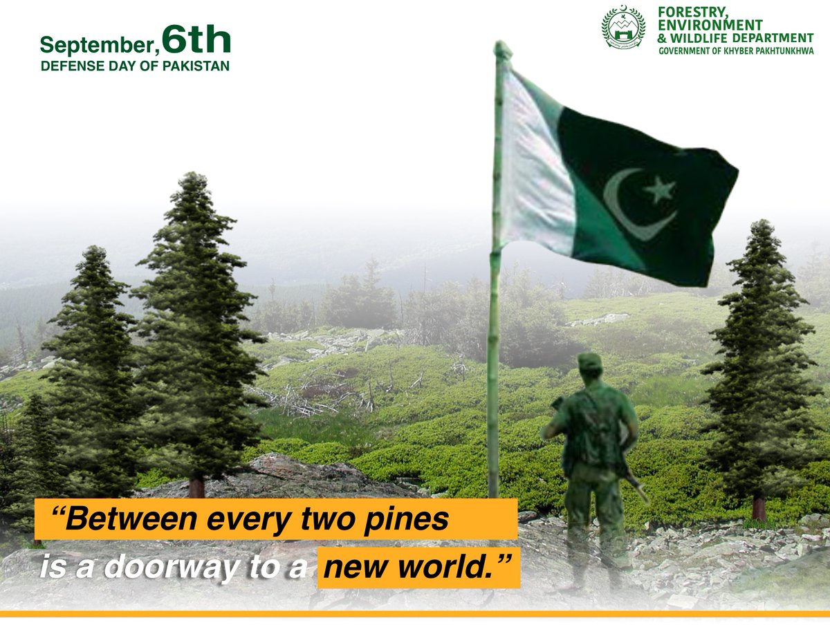 FEWDKPGovt's tweet photo. September, 6th "𝗗𝗲𝗳𝗲𝗻𝗰𝗲 𝗗𝗮𝘆 𝗼𝗳 𝗣𝗮𝗸𝗶𝘀𝘁𝗮𝗻" 🇵🇰
Let us pay homage to our Shuhada and Ghazis and pledge anew to defend Pakistan, safeguard its security and sovereignty at all costs.

#September6th
#defenseday 
#DefenseDayofPakistan
#PakistanDefenceDay 
#KPForest https://t.co/Eh4ZBGHKPk