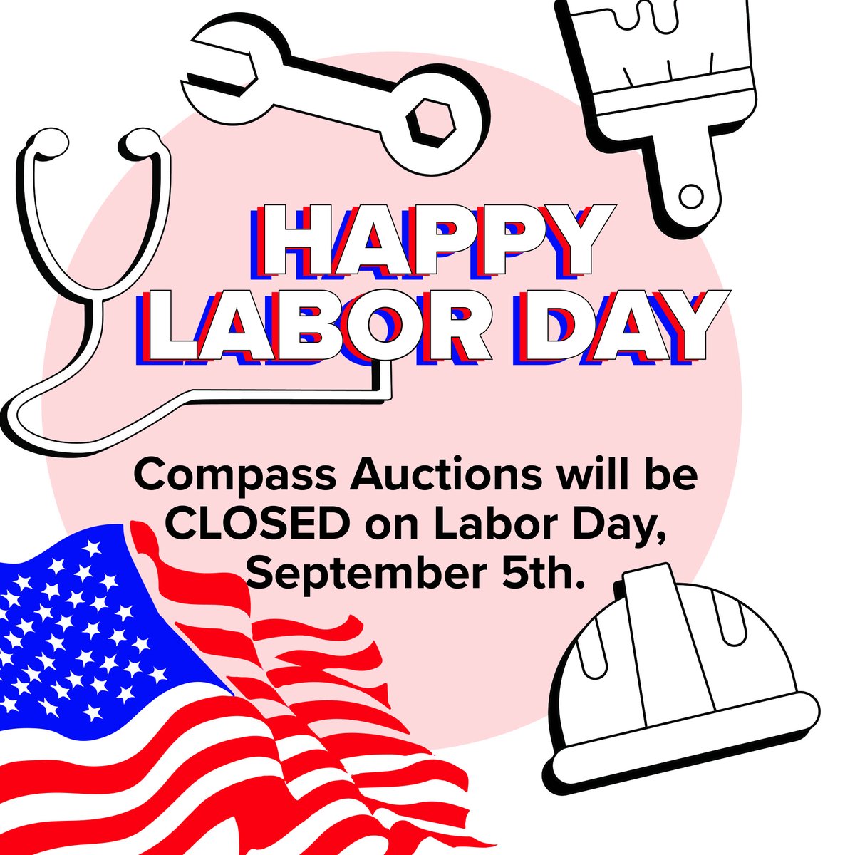 SoldOnCompass's tweet photo. 🇺🇸Compass Auctions will be closed in observation of Labor Day. 🇺🇸

We'll be back in office tomorrow at 8am! https://t.co/soR7z98RhJ