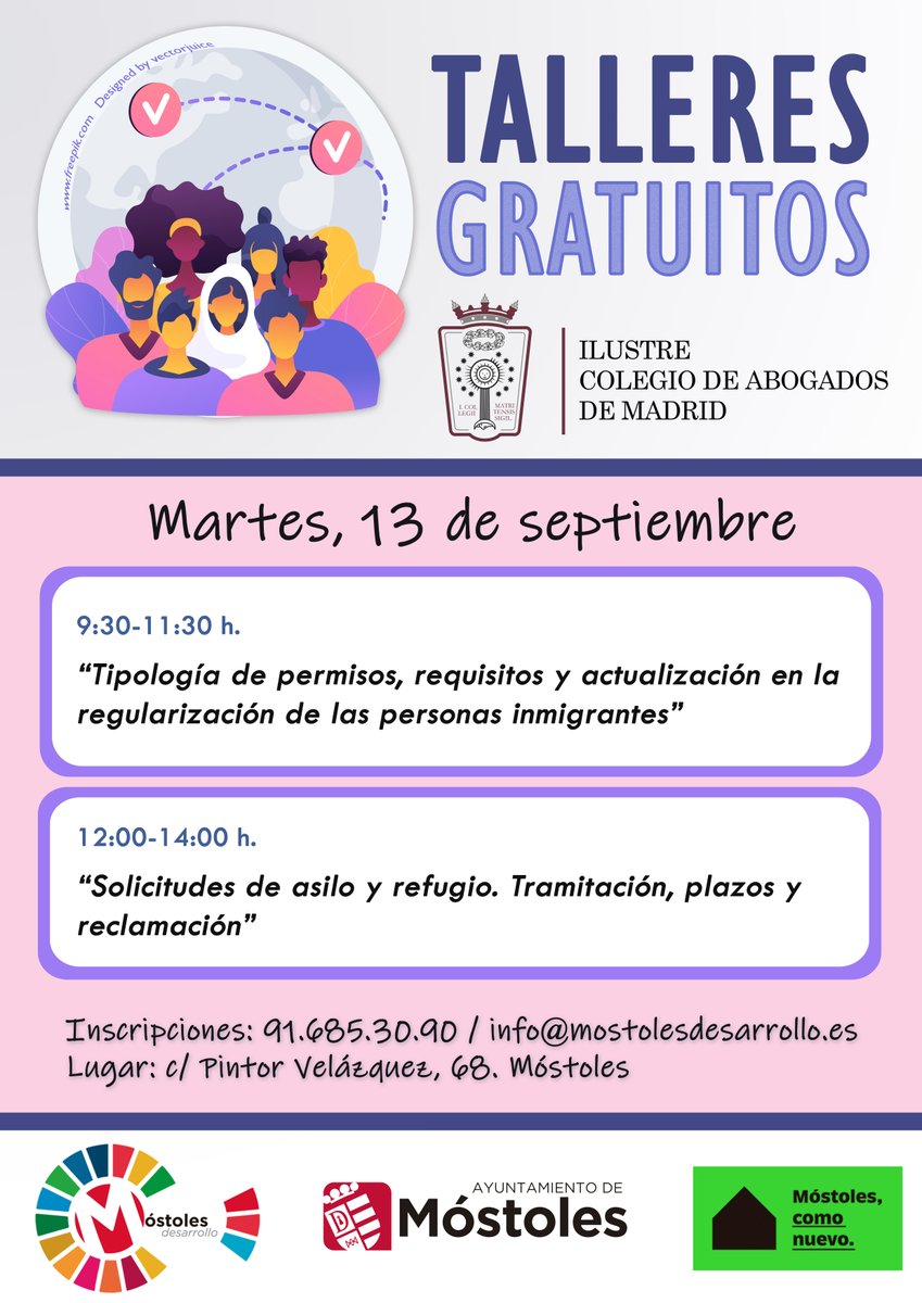 mostdesarrollo's tweet photo. El próximo 13 de septiembre tendrán lugar los primeros talleres del Colegio de Abogados de Madrid en #MóstolesDesarrollo. Si quieres asistir llámanos al 91 685 30 90 o escríbenos un correo a info@mostolesdesarrollo.es indicando tu nombre, apellidos y teléfono. ¡Te esperamos! https://t.co/AHt5G78phI