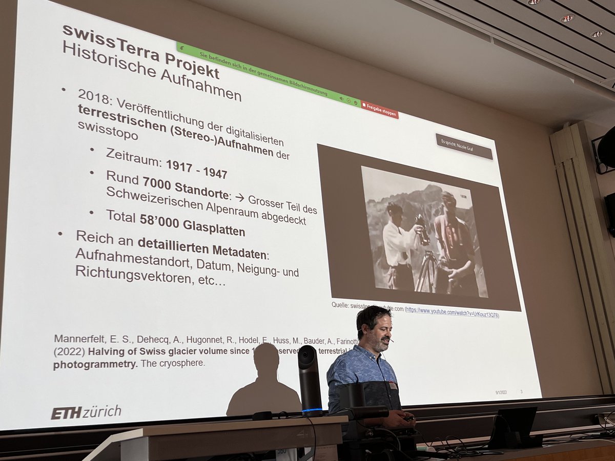 VAW_glaciology's tweet photo. [1/2] Colleague E. Hodel spoke at the 5th crowdsourcing meeting of @ETHBildarchiv. He highlighted the potential held by historical images for #glacier research and presented our #DEFOGGING project: https://t.co/Cxh2YCdfiZ. The recent publication by Mannerfelt et al. ties in here! https://t.co/FL2kIc5Oj4